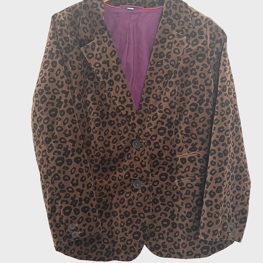 Boden Blazer Jacket 16 Velvet Leopard Print Tailored Cotton